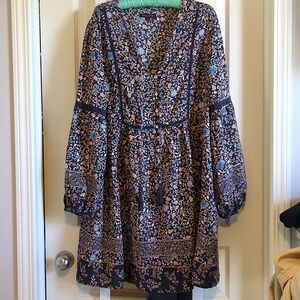 Navy Floral Boho Tunic Dress
